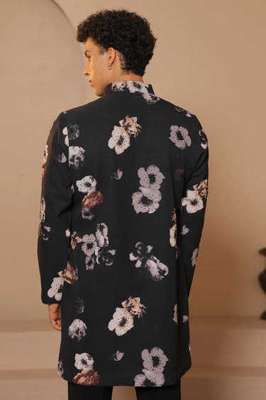Black Floral edge kurta set - Bharat Reshma