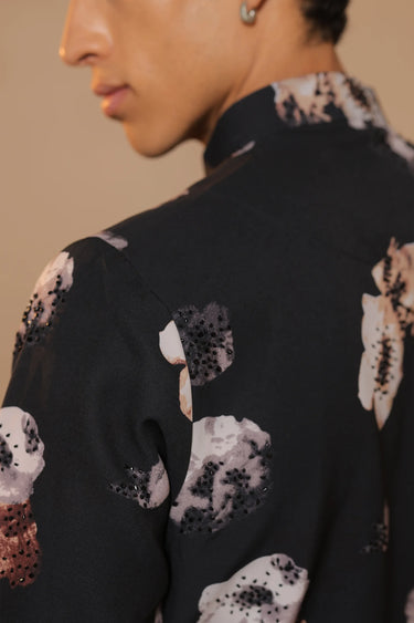 Black Floral edge kurta set - Bharat Reshma