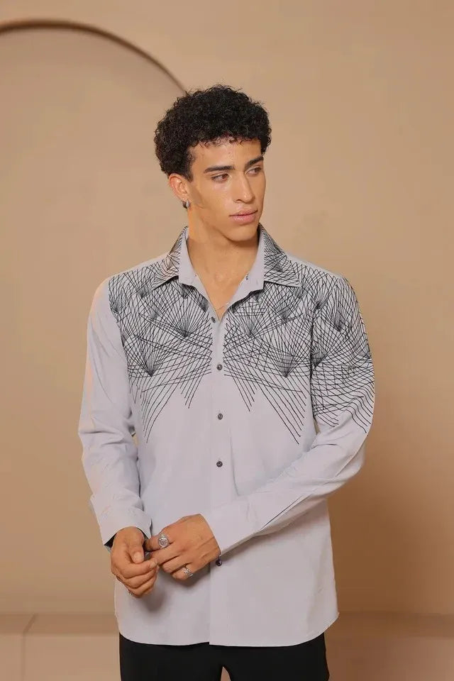 Gray abstract thread embroidered Shirt