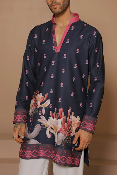 Navy bloom kurta set - Bharat Reshma