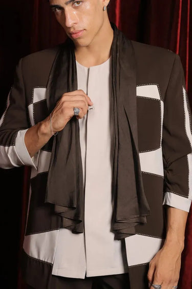 Brown Sandstone Stole Tuxedo with Patch work