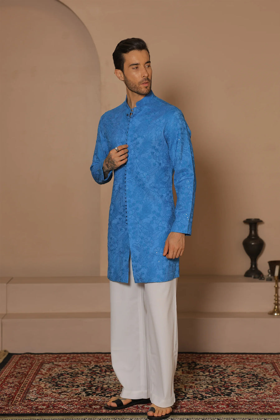 Tonal Blue Flora Kurta Set