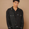 Black linen puff embroidery jacket - Bharat Reshma