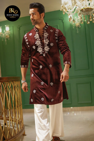 Maroon Designer Kurta Set with Resham Embroidered