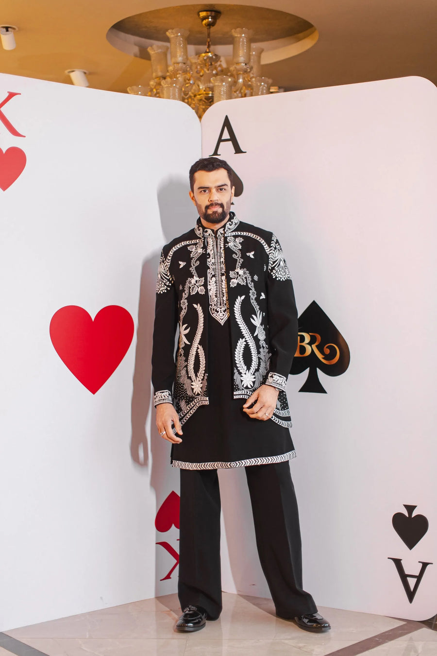 Black Hand-Embroidered Magna Waistcoat Kurta Set Worn By Maniesh Paul