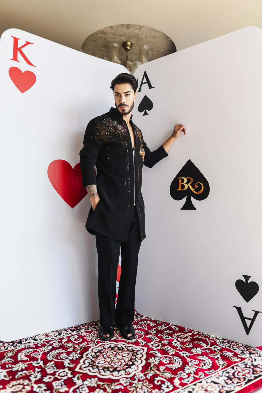 Spark Black Kurta – Black with Hand-Painted Fireworks