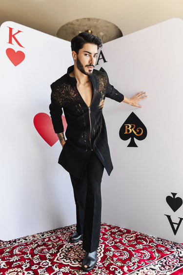 Spark Black Kurta – Black with Hand-Painted Fireworks