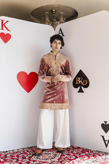 Royal Amethyst Kurta Set – Purple Velvet with Golden Embroidery