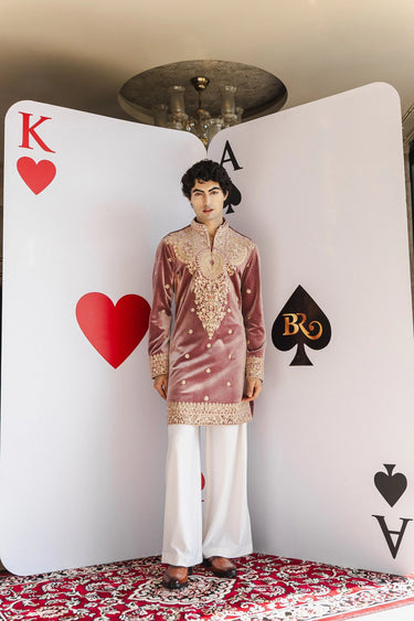 Royal Amethyst Kurta Set – Purple Velvet with Golden Embroidery