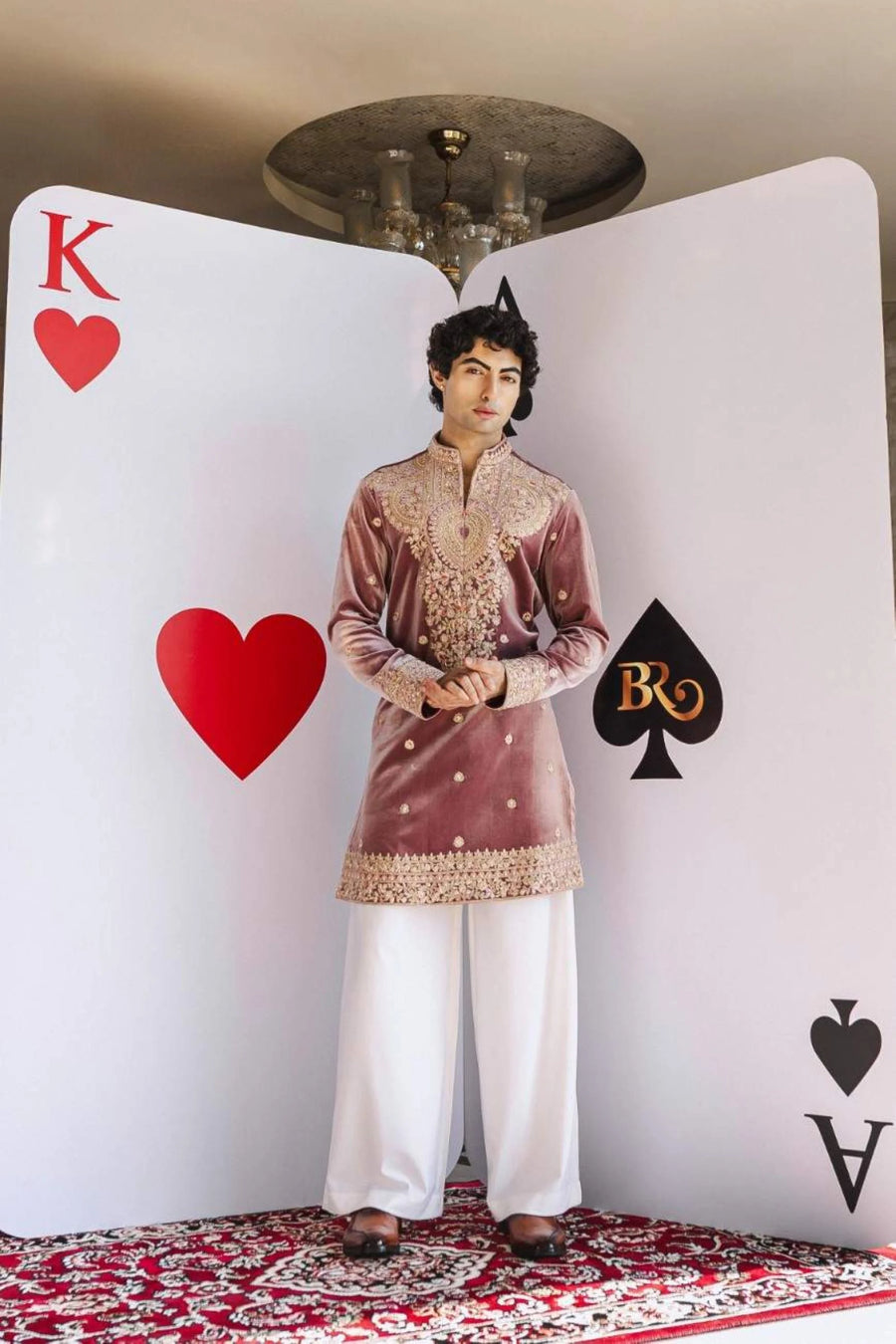 Royal Amethyst Kurta Set – Purple Velvet with Golden Embroidery