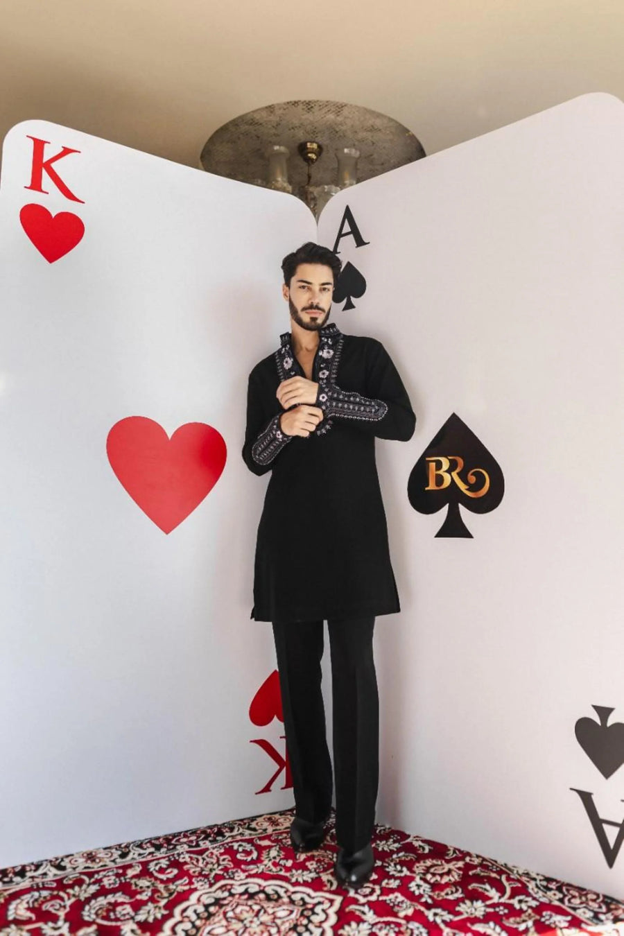 Twilight Paisley Kurta Set – Black with Purple Embroidery