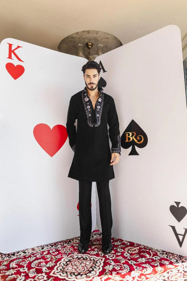 Twilight Paisley Kurta Set – Black with Purple Embroidery