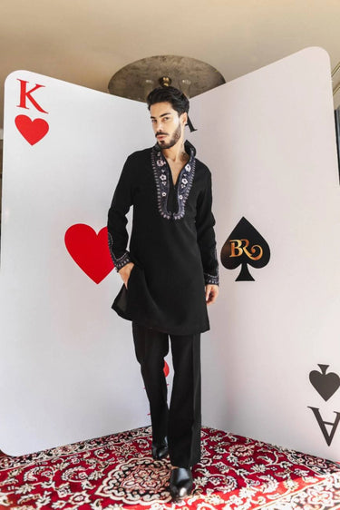 Twilight Paisley Kurta Set – Black with Purple Embroidery