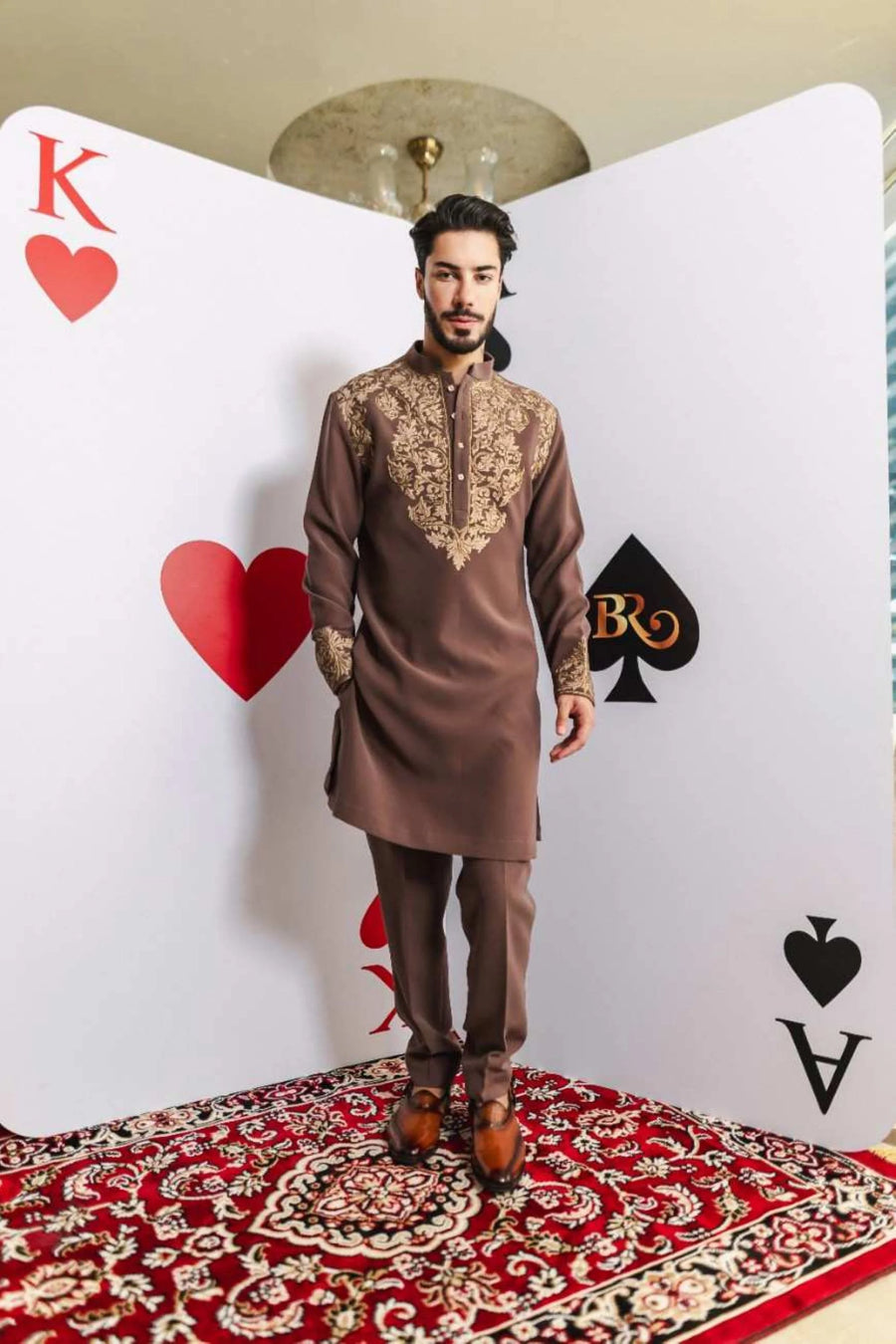 Mocha Heritage Kurta Set – Mocha Brown with Copper Aari Embroidery