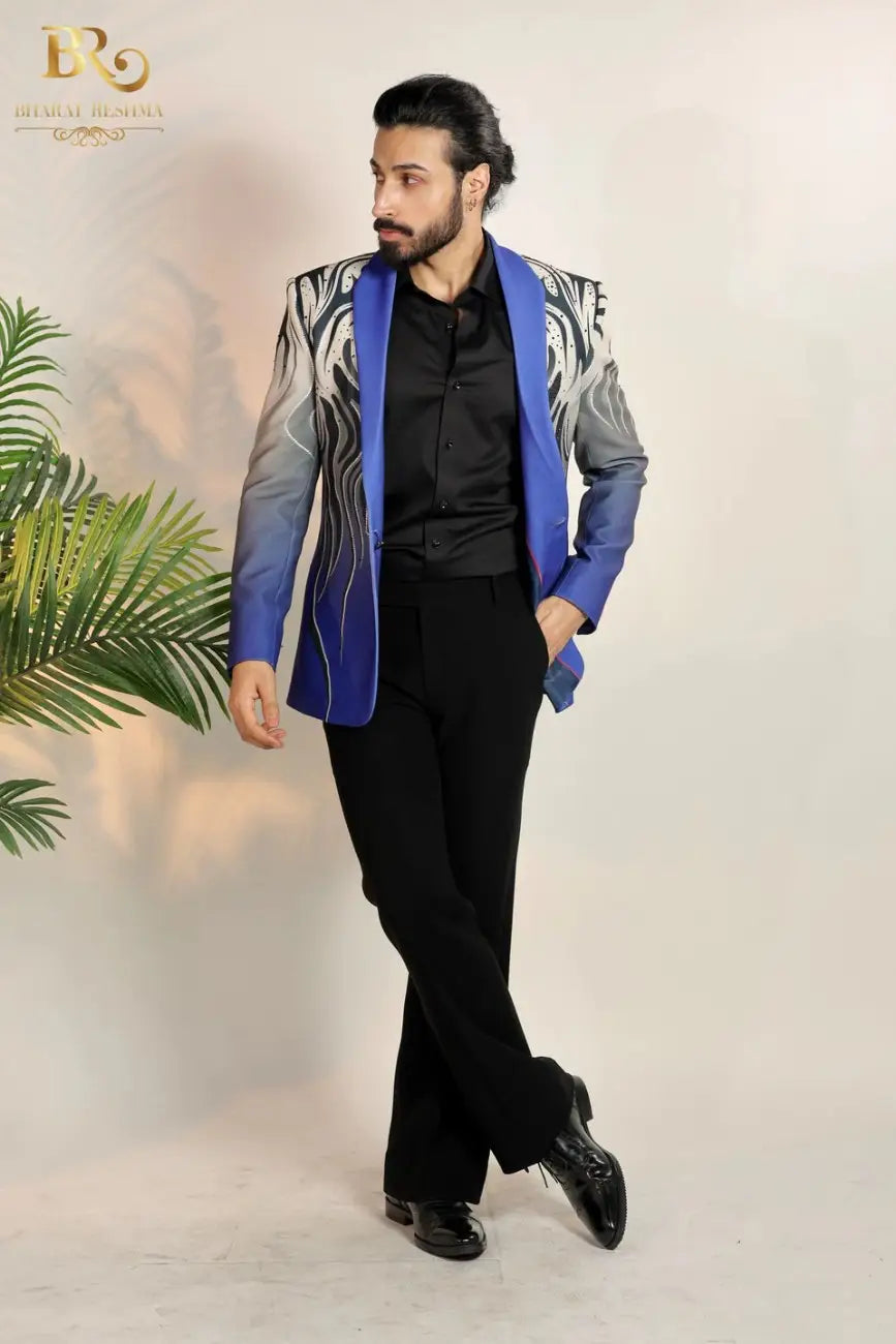 Blue Abstract Animalistic Pattern Suit