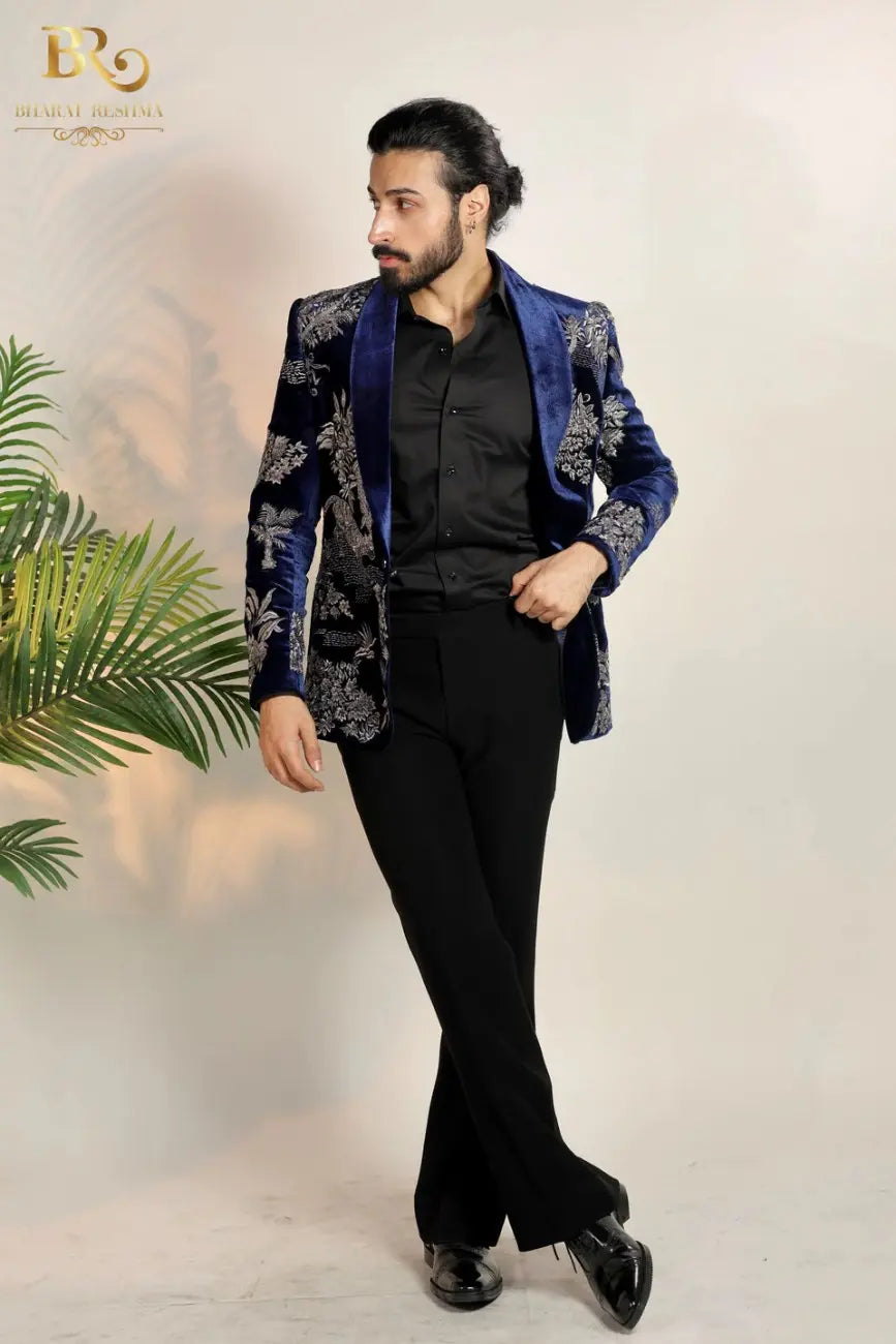 Blue tuxedo with Silver Zari embellishments