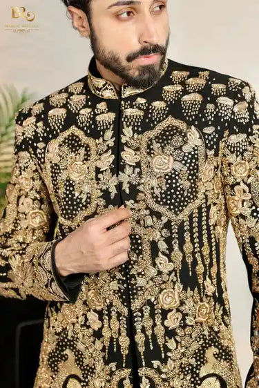 Black Zari & Cutdana Embroidered Indowestern Set
