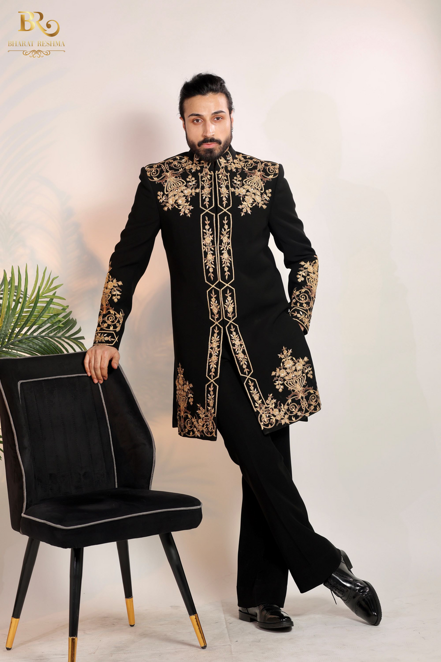 Golden Embroidered Indo Western Set