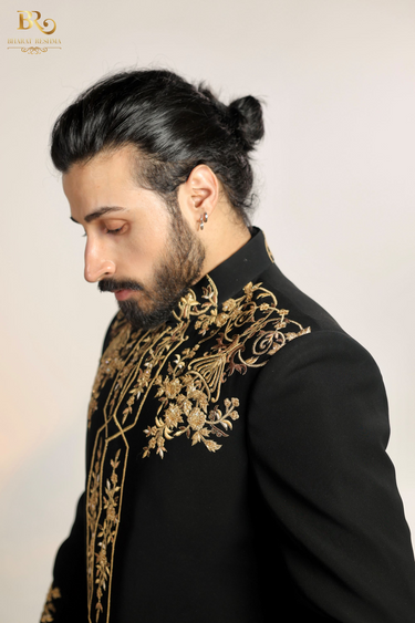 Golden Embroidered Indo Western Set