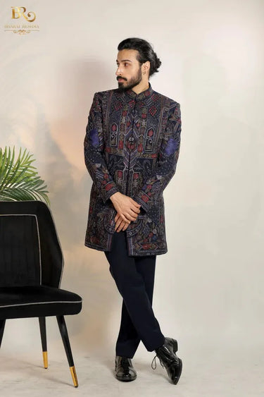 Majestic blue indowestern set