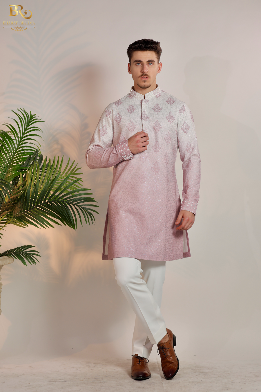 Pink ombre butti design kurta set