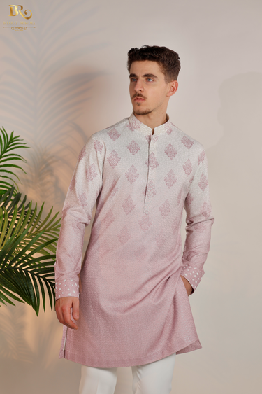 Pink ombre butti design kurta set
