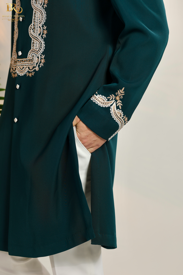 Green Embroidered Floral Kurta Set with Pant