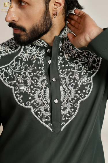 Designer Green Embroidered Kurta Set for Men