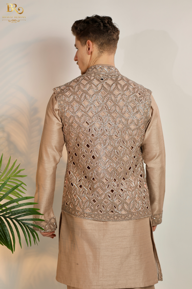 Designer Golden Embroidery Jacket Kurta Set