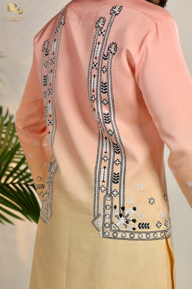 Ombre Cotton Embroidery Floral Aari Kurta Set