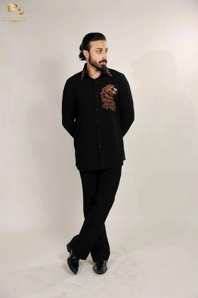 Designer Hand Painted Eagle Pattern Shirt