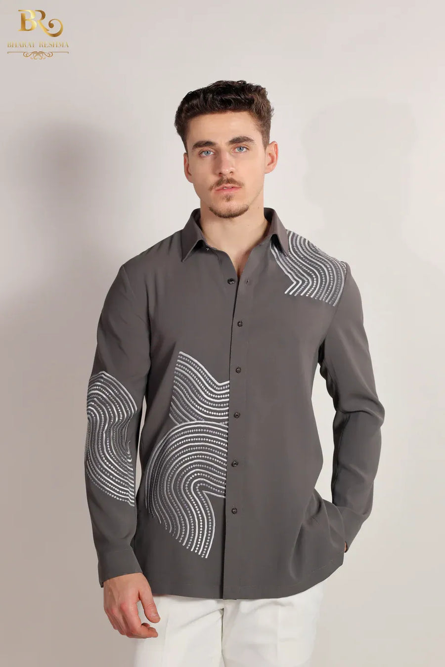 Gray Embroidered Resham Work  Shirt
