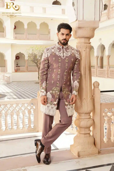 Light Purple Indowestern Set with Ivory Embroidery