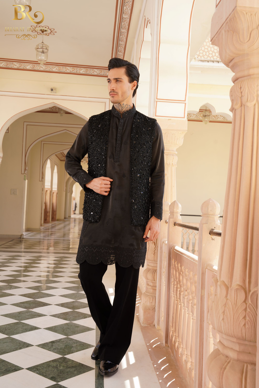 Cluster work kurta with embroided  Waistcoat Kurta Set