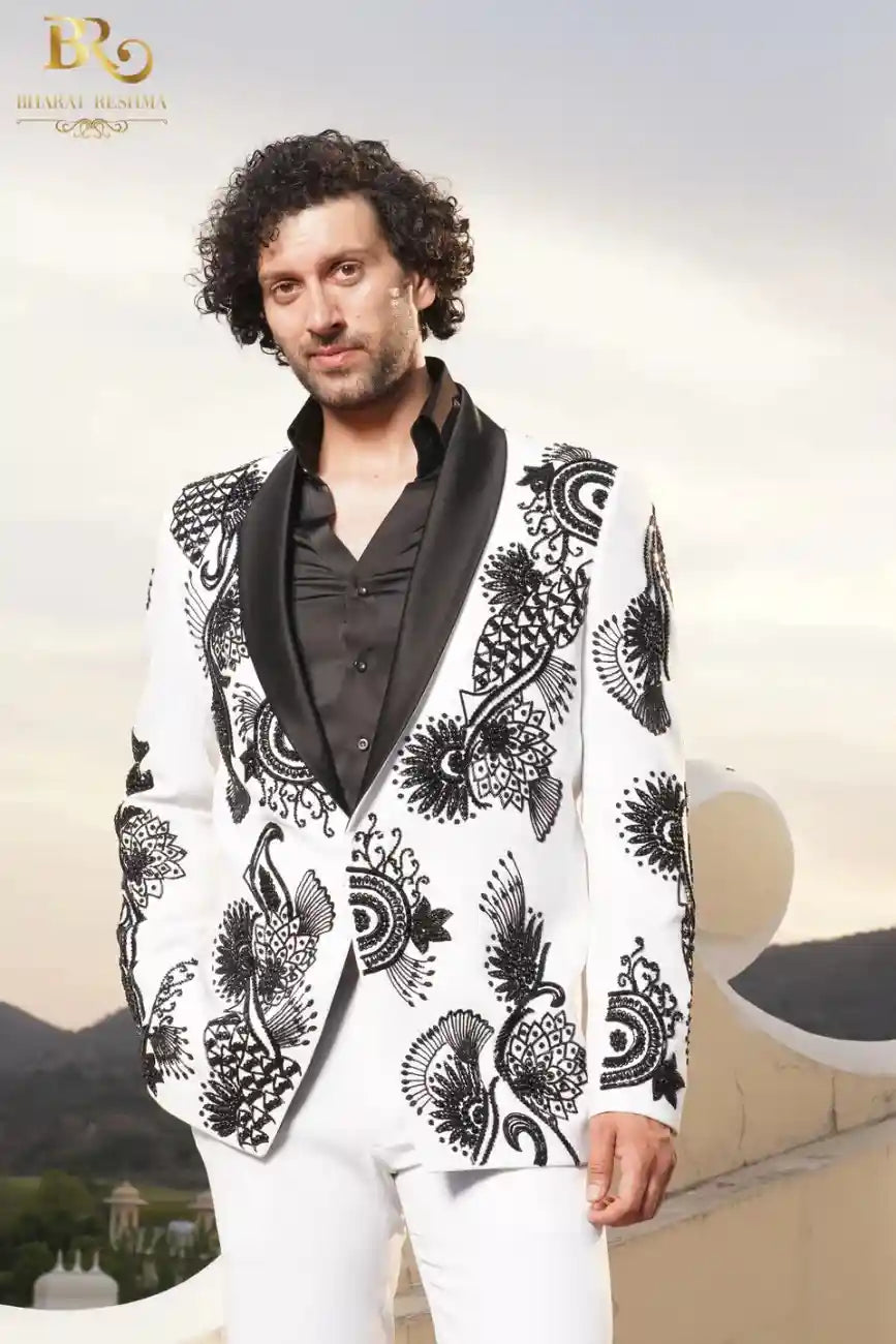 Men's Exclusive Ivory Hand Embroidered Tuxedo