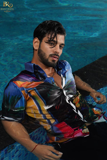 Multicolor Jungle-Themed Men's Satin Printed Shirt