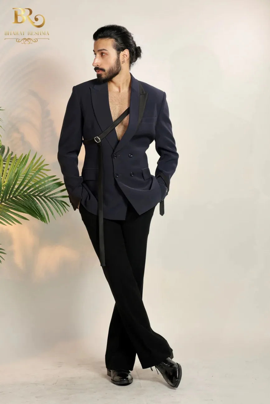 Blue Men's Double-breasted Designer Suit