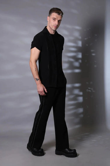 Black Half Sleeve Elegant Pleats Design Shirt