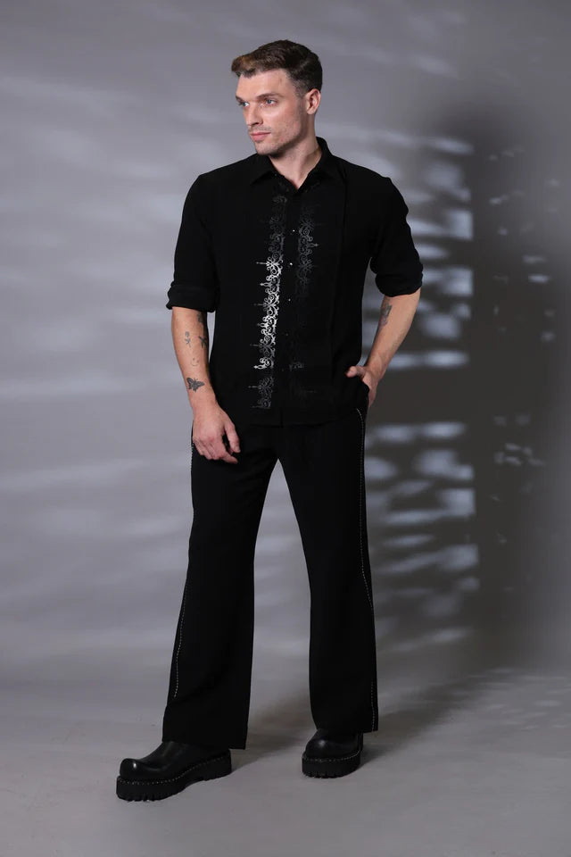 Black Sleek Leather Patches With A Laser-cut Shirt