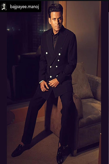 Manoj Bajpayee in our Black Plain Double-Breasted Jacket and Pant Set - Bharat Reshma