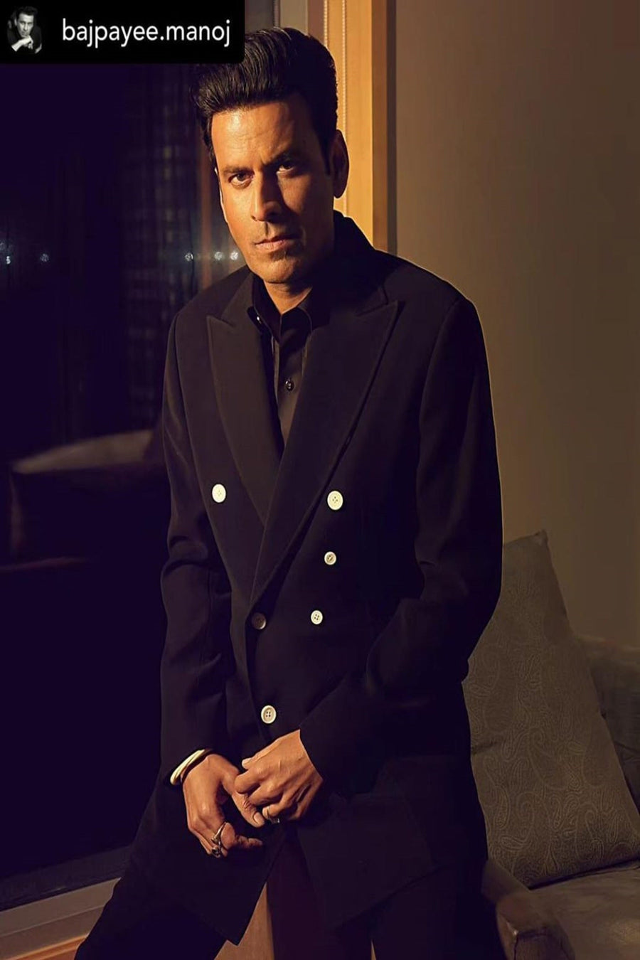 Manoj Bajpayee in Black Double-Breasted Suit Set