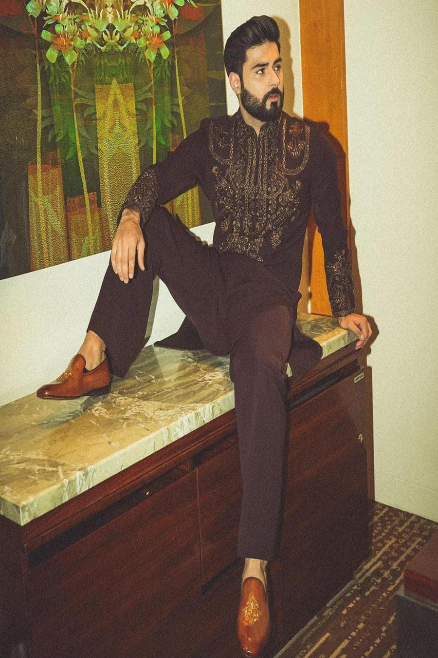 Bismil in Our Brown Heavy Embroided Kurta Set