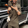 Deeraj Dhoopar In Our Classic Green Olive Pathani kurta set - Bharat Reshma
