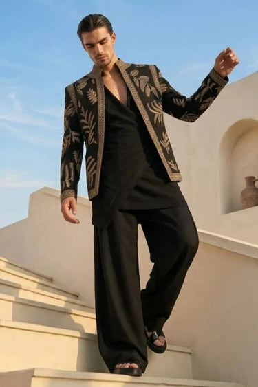 Noir Zari Drape kurta, Bandhgala set