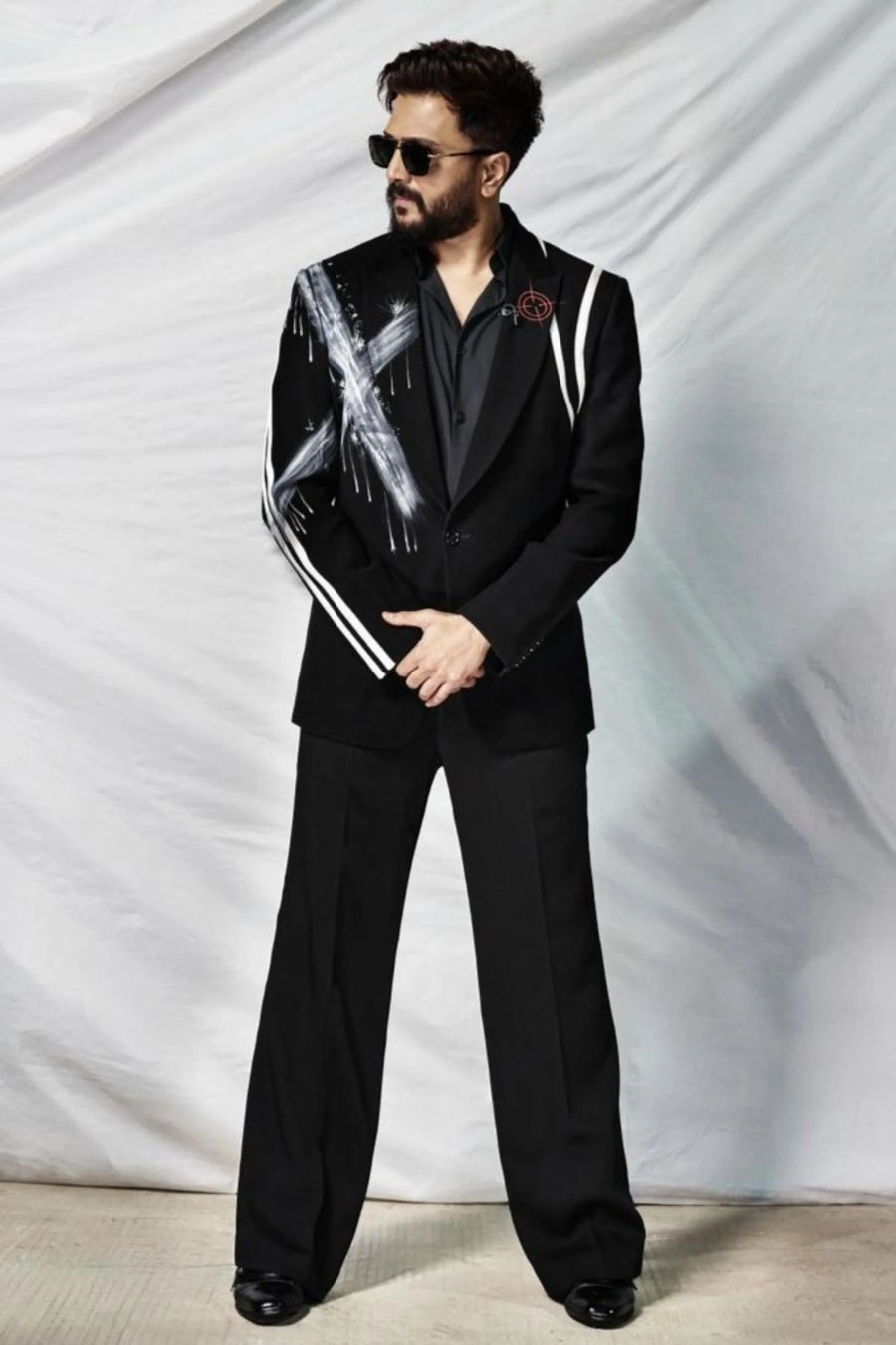 Riteish Deshmukh in Black Cross Hand Paint Blazer