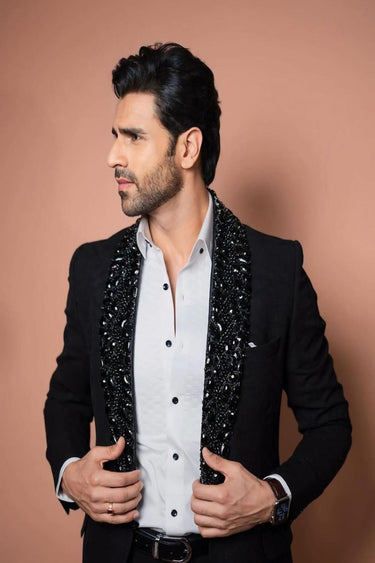 VIVEK DAHIYA in Our Designer Rich Black Blazer with Stud Work - Bharat Reshma