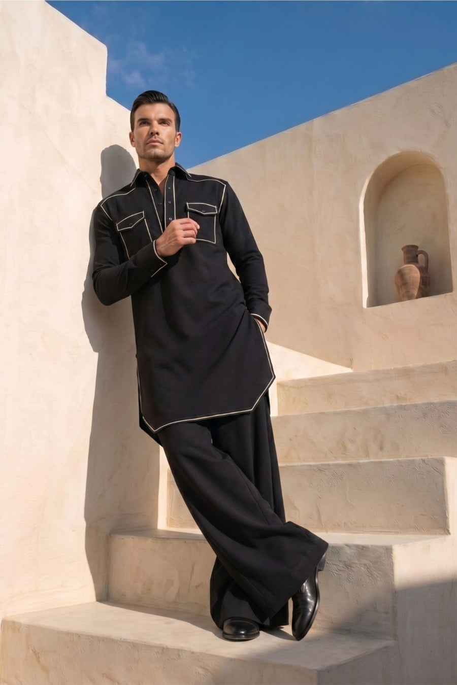 black pathani kurta