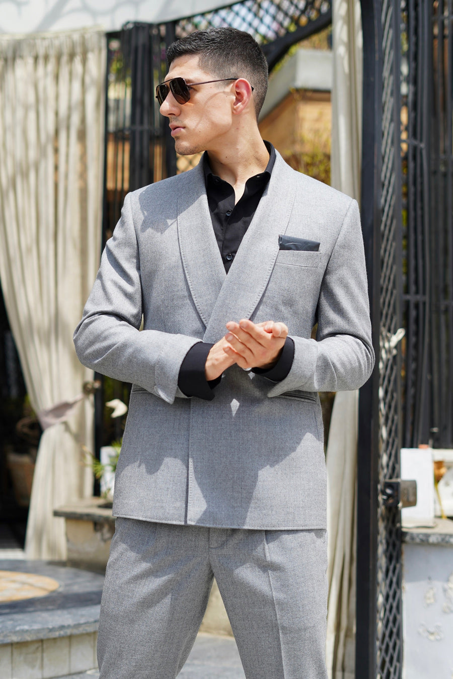 Grey Tira Fabric Plain Blazer and Trouser Set