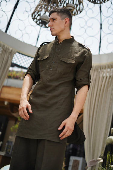 Designer Green Pathani Kurta Set for Men